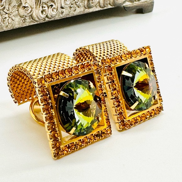 Mens Cufflinks 1960s RARE Heliotrope Austrian Crystal - Picture 1 of 15